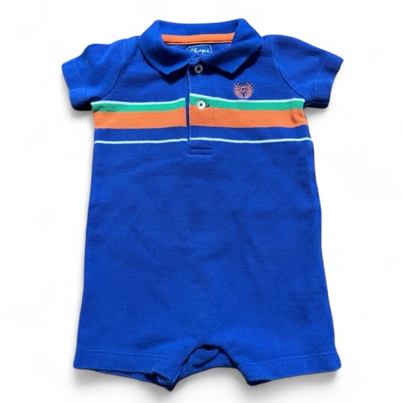 Chaps Other - Chaos Blue Polo Romper with Orange, Green, & White Stripes 3 Month 100% Cotton
